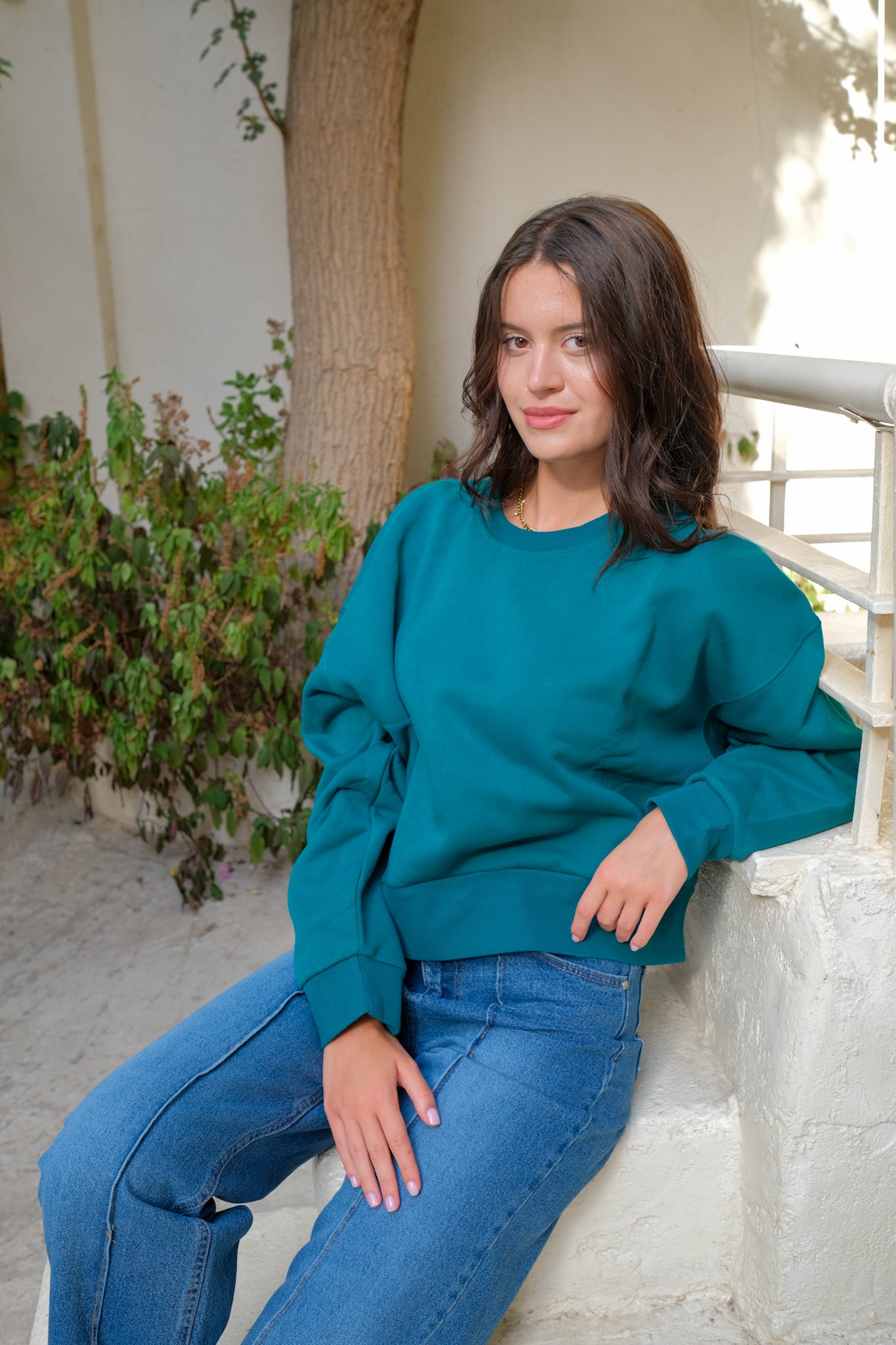Cropped Sweatshirts - Teal Green