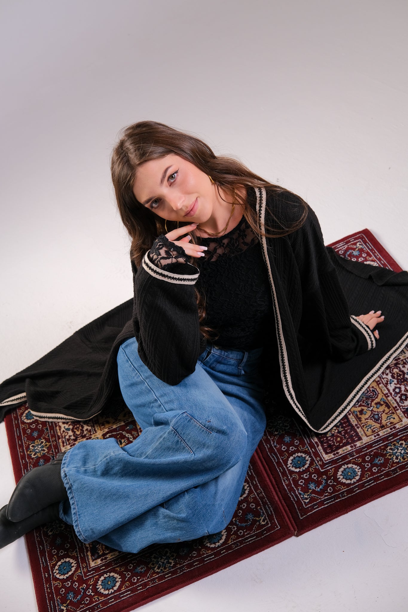 Black Ribbed Knit Maxi Kimono