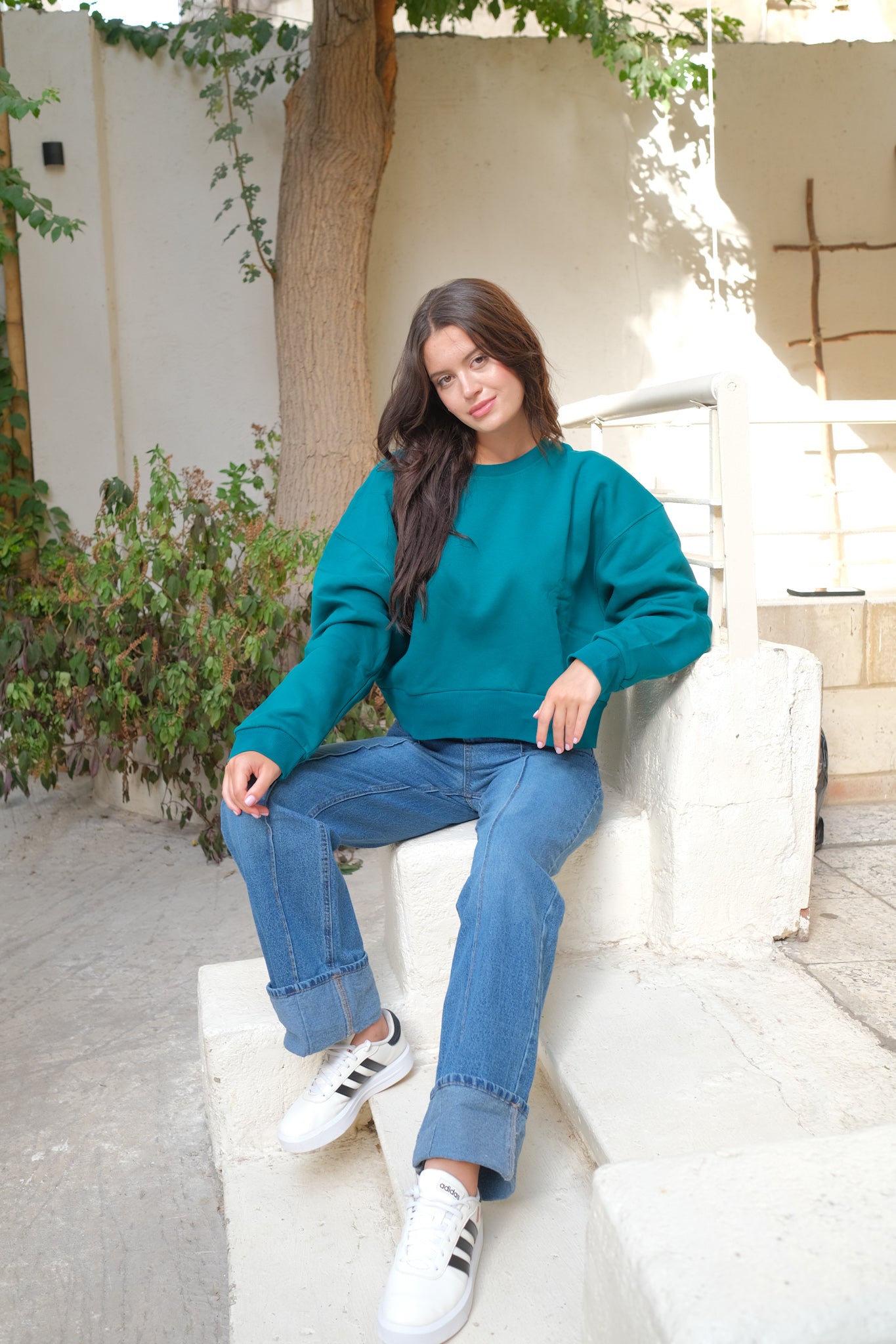 Cropped Sweatshirts - Teal Green