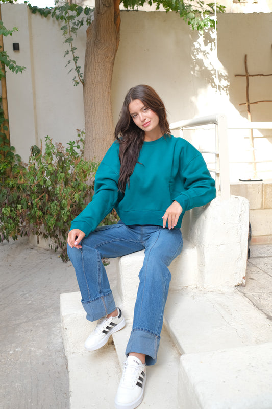 Cropped Sweatshirts - Teal Green