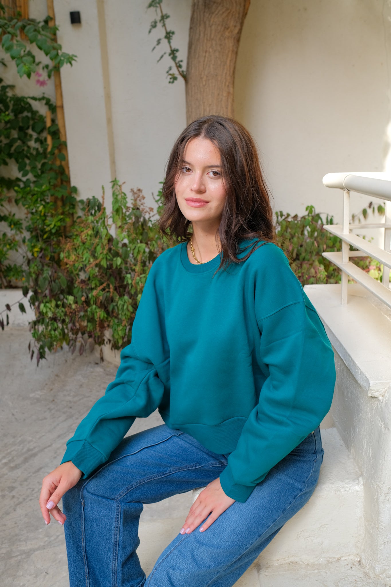 Cropped Sweatshirts - Teal Green