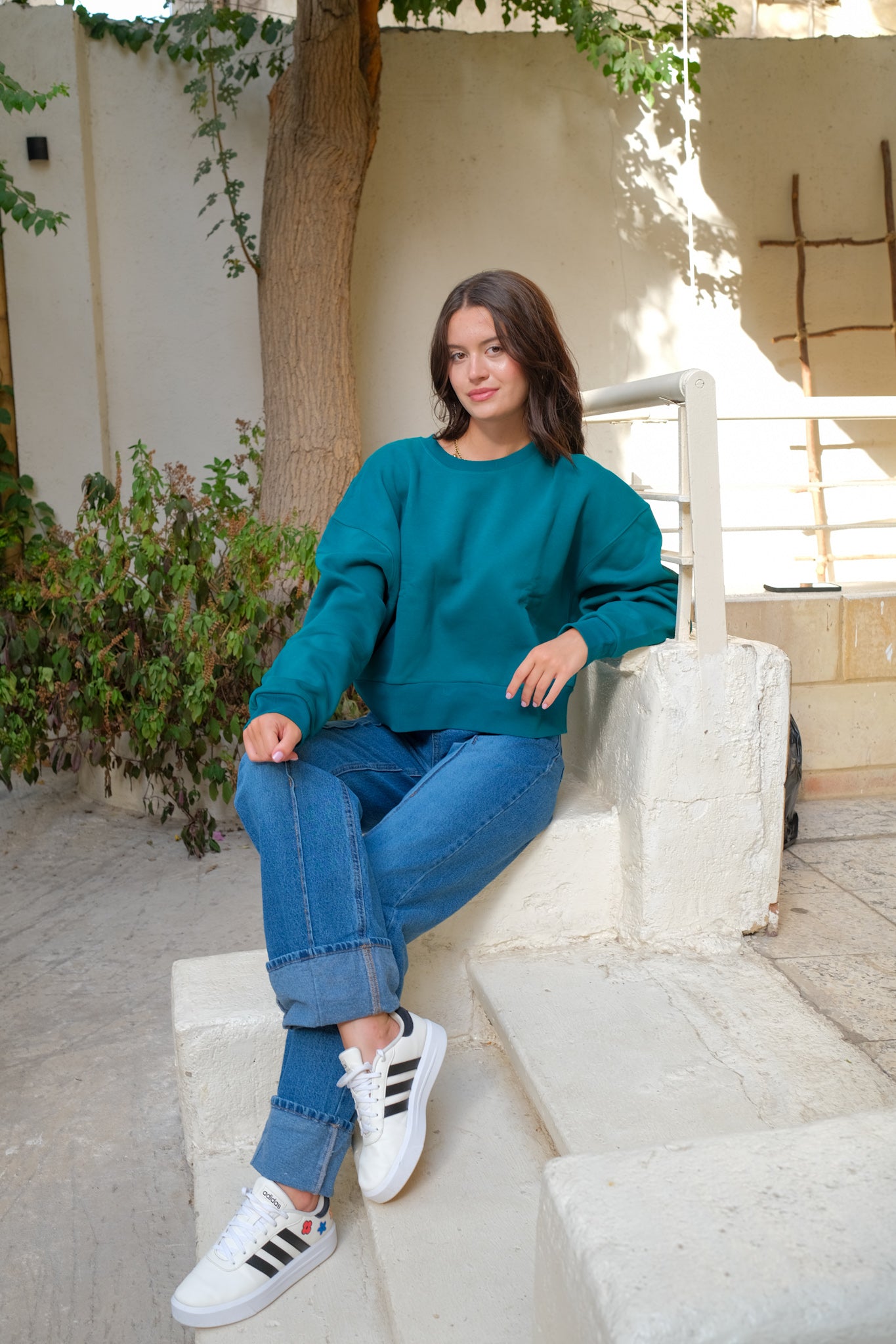 Cropped Sweatshirts - Teal Green
