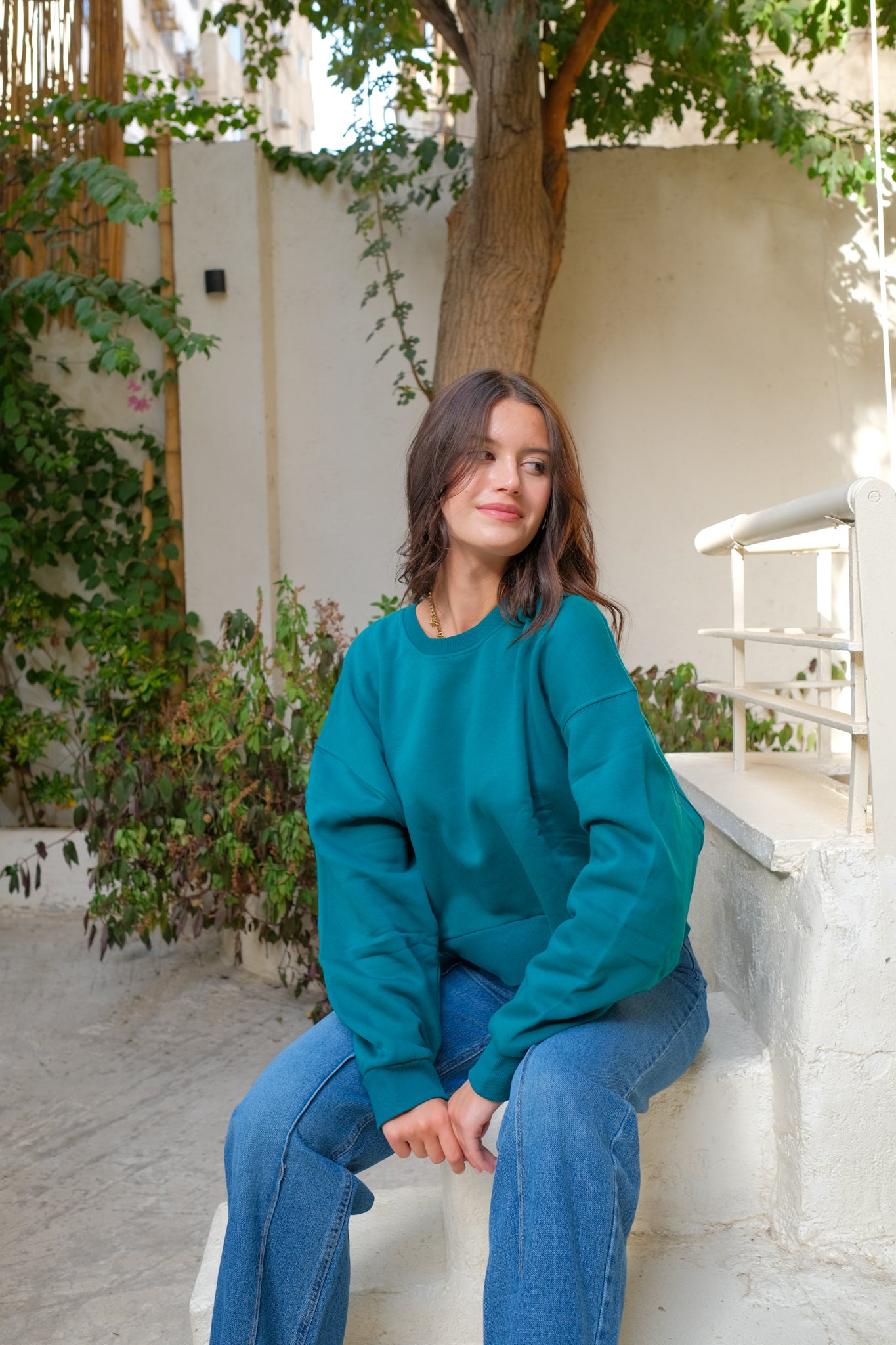 Cropped Sweatshirts - Teal Green